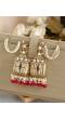 Stylish Rani Pink Pearl Drops Doli-Palki Kundan Earrings With Ear Chain