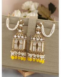 Buy Online Royal Bling Earring Jewelry Gold Plated Designer Studded Kundan Yellow Dangler Earring With Pearls RAE1908 Jewellery RAE1908