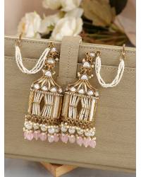 Buy Online Crunchy Fashion Earring Jewelry Peach & Gold-Toned Geometric Drop Earrings  Jewellery CFE1242