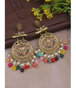 Antique Gold Multi-color Dangler Earrings for Women