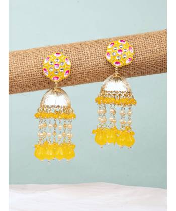 Beautiful Yellow Floral Jhumka Earrings for Weddings, Parties &