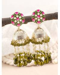 Buy Online Crunchy Fashion Earring Jewelry Traditional Gold-Plated Pink Kundan Stone work Jhumka Earrings RAE1451 Jewellery RAE1451