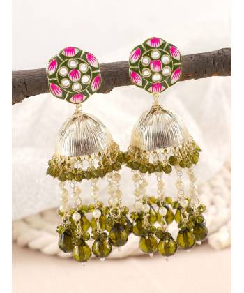 Mehndi Green Meenakari Jhumka Earrings for Women & Girls