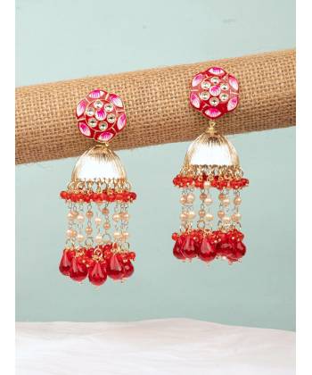 Red Meenakari Long Jhumka Earrings for Stylish Women