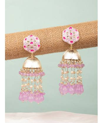 Lilac Floral Long Jhumka Earrings for Festivals & Parties