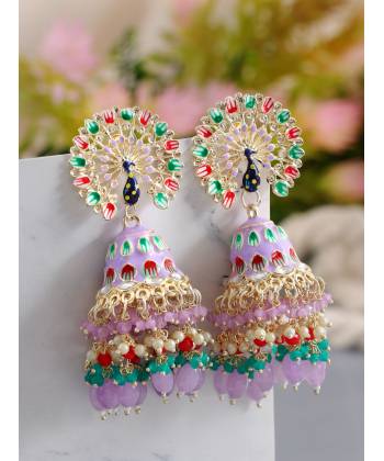 avender Meenakari Peacock Jhumka Earrings for Women &