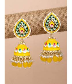 Yellow Meenakari Jhumka Earrings For Haldi