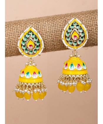 Yellow Meenakari Jhumka Earrings For Haldi