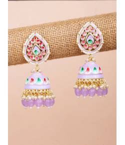 Lavender Meenakari Jhumka Earrings for Women & Girls