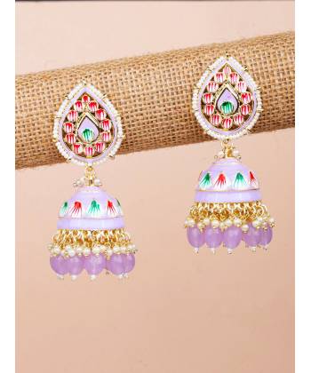 Lavender Meenakari Jhumka Earrings for Women & Girls