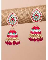 Buy Online Royal Bling Earring Jewelry Classy Gold-Plated Pink Crystal Work Dangler Earrings for Women/Girls Jewellery RAE1248