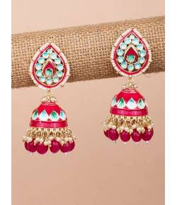 Red Meenakari Jhumka Earrings - Stylish Party Wear Wedding