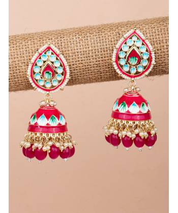 Red Meenakari Jhumka Earrings - Stylish Party Wear Wedding