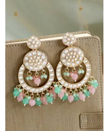 Lehar Danglers- Pink-Mint Green Ethnic Party Wear Earrings for