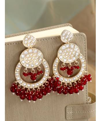 Lehar Danglers- Kundan studded Red Ethnic Party Wear Earrings