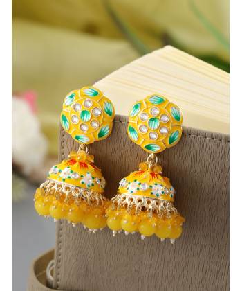 Black Floral Meenakari Jhumka Earrings for Women and Girls-