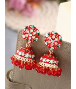 Red Meenakari Jhumka Earrings for Stylish Women & Girls