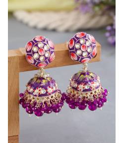 Stylish Purple Meenakari Jhumks Earrings for Women