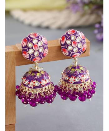 Stylish Purple Meenakari Jhumks Earrings for Women