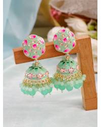 Buy Online Royal Bling Earring Jewelry White Pearls Kundan Studded Party Wear Jhumkas for Women Jewellery RAE2471