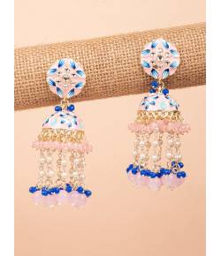 Blue-Peach Floral Meenakari Jhumka Earrings For Women &