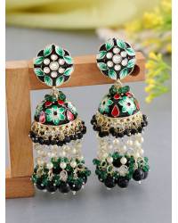 Buy Online Royal Bling Earring Jewelry Stylish Green Meenakari Pearl Jhumka Earrings for Women Earrings RAE2299