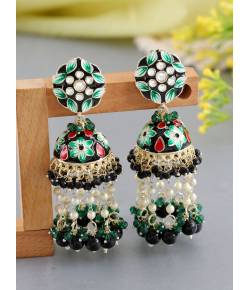 Fashionable Black Meenakari Floral Jhumka Earrings for 