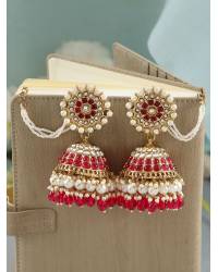 Buy Online Royal Bling Earring Jewelry Designer Gold-Plated Kundan Floral Pink Oval Earrings RAE1147 Jewellery RAE1147