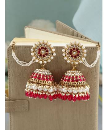 Pink Kundan Studded Party Wear/Wedding Jhumka Earrings(RAE2473)