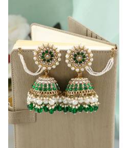 Kundan Pearl Green Jhumka Earring For Mehndi Look RAE2474