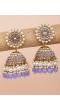 Gold Plated Kundan Pearl Heavy Jhumka Earrings with Ear Chain RAE2475