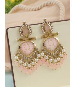 Vibrant Light Pink Kundan Chandbali Earrings for Women