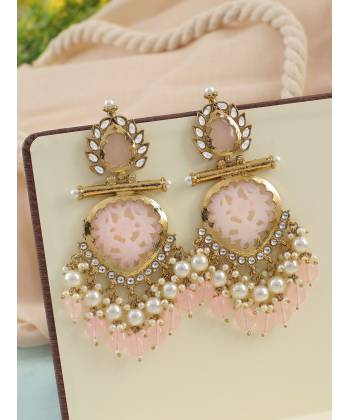 Vibrant Light Pink Kundan Chandbali Earrings for Women