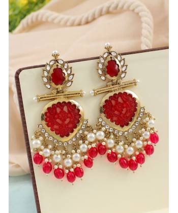 Magenta Pink Pearl Chandbali Earrings for Women & Girls
