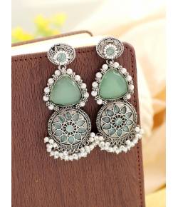 Beautiful Green Oxidized Droplet Earrings for Trendy Women