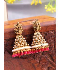 Magenta Pink Ma Laxmi Temple Jhumka Earrings for Women