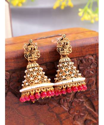 Magenta Pink Ma Laxmi Temple Jhumka Earrings for Women