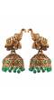 Antique Gold-Plated Green Elephant Jhumka Earrings for