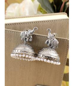 Oxidised Silver Elephant Jhumka Earrings for Girls & Women