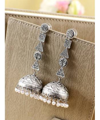 Stylish Oxidised Silver Long Jhumka Earrings for Women