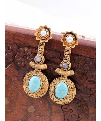 Gorgeous Aqua Blue Turquoise Oxidized Gold Drop Earrings