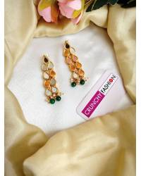 Buy Online Crunchy Fashion Earring Jewelry Crunchy Fashion Round Shape Pink Velvet Gold-plated Enamel Jhumka Earring RAE2041 Ethnic Jewellery RAE2041