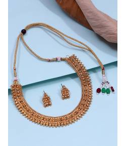 Traditional Gold-plated Choker Necklace Set With Earrings RAS0196