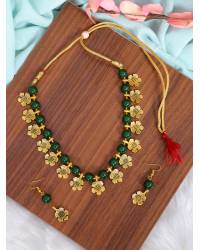 Buy Online Crunchy Fashion Earring Jewelry Oxidised Gold-Plated Antique Look Floral Red & Green Stone Necklace Set With Earrings RAS0262 Jewellery Sets RAS0262