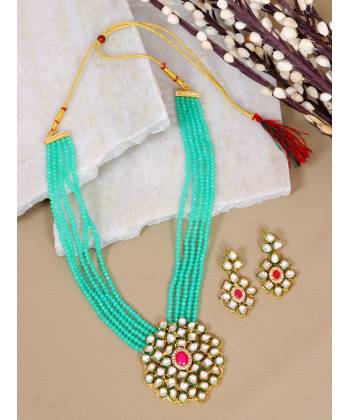 Crunchy Fashion  Kundan & Stone Black Pearl Multilayer Jewellery  Set  RAS0438