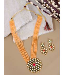 Crunchy Fashion  Kundan & Stone Black Pearl Multilayer Jewellery  Set  RAS0439