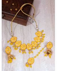 Buy Online Royal Bling Earring Jewelry Gold-Plated Chandbali Yellow Meenakari Style With Pearls RAE1057 Jewellery RAE1057