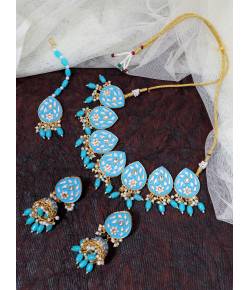 Gold-Plated Kundan Stone Studded Blue Meenakari Jewellery Set RAS0443
