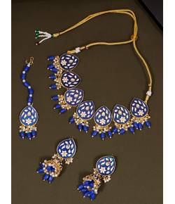 Gold-Plated Kundan Stone Studded Blue  Meenakari Jewellery Set RAS0446