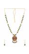 Gold-Plated Yellow & Green Long Pearl Drop Pendant Jewellery Set 